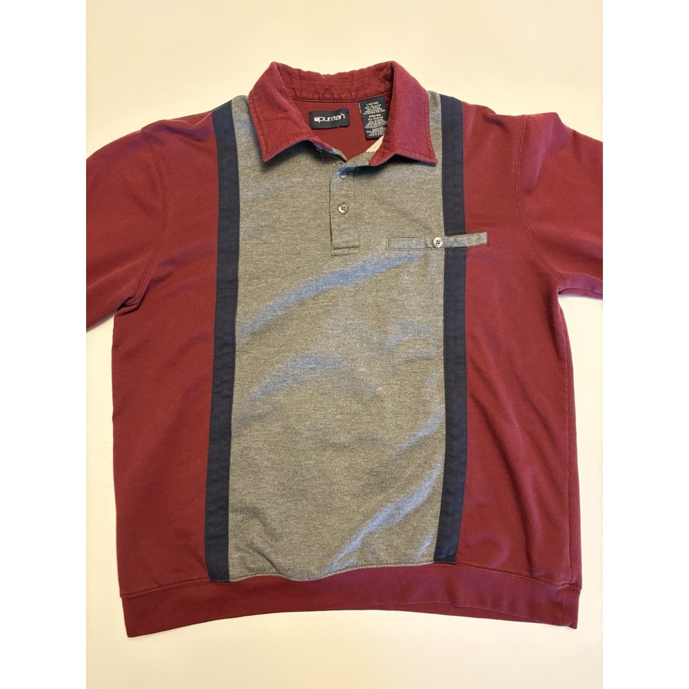 Vintage Puritan Colorblock Polo Shirt Mens L Red Gray 90s Style Rugby Collared